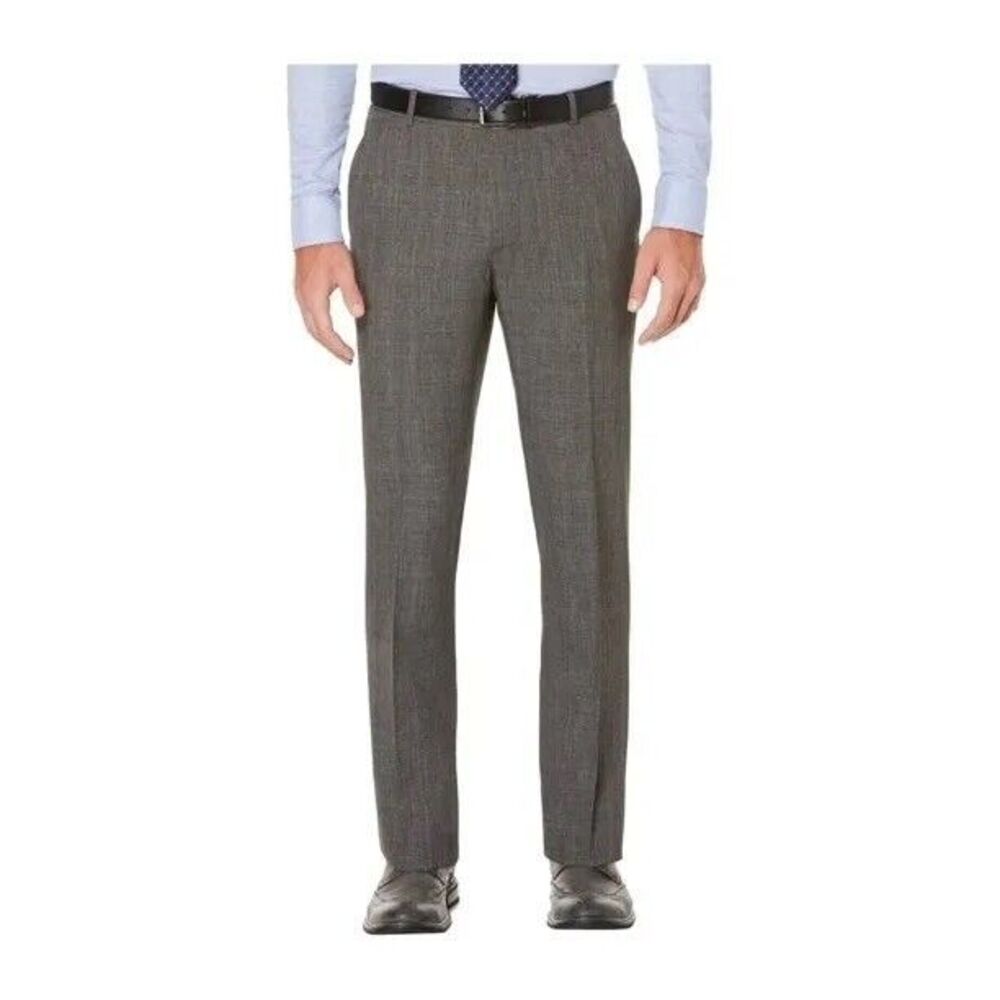 Perry Ellis Portfolio Men's Gray Slim-Fit Smoked Pearl Plaid Dress Pants 30x29